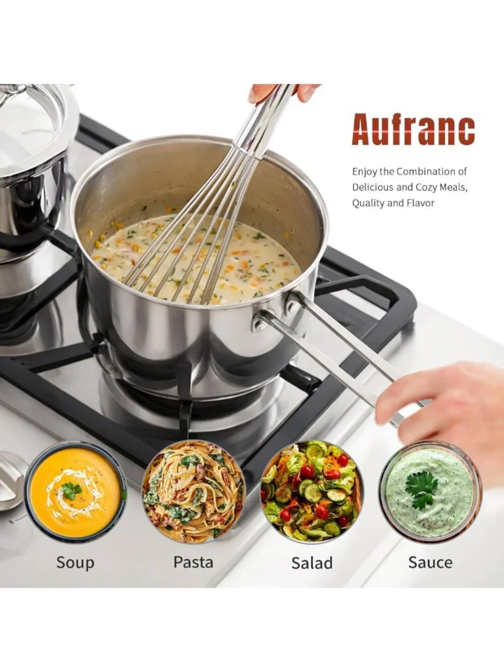 6-Piece Nonstick Stainless Steel Cookware Set for Induction & Gas Cooktops